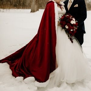 Red winter wedding cape